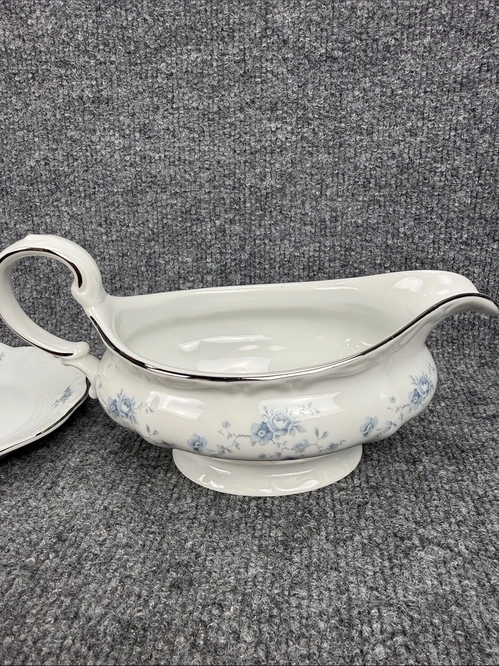 Johann Haviland Blue Garland White Porcelain Gravy Boat with Silver Trim